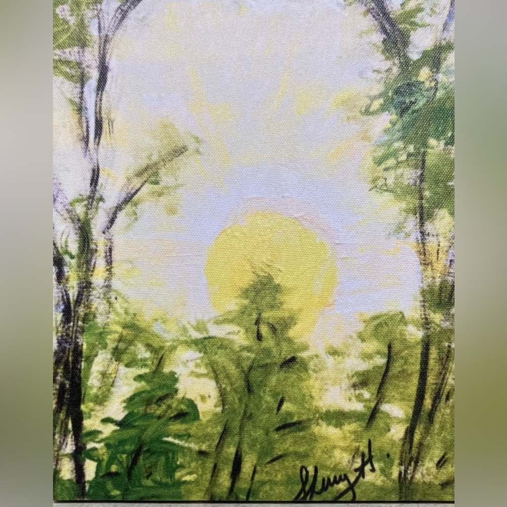 Sunrise Forest Canvas Art - Green & Yellow . print from original